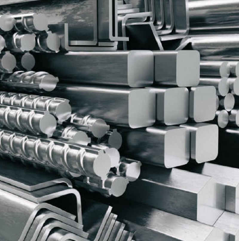 Metal profiles and tubes. Different stainless steel products. 3d illustration